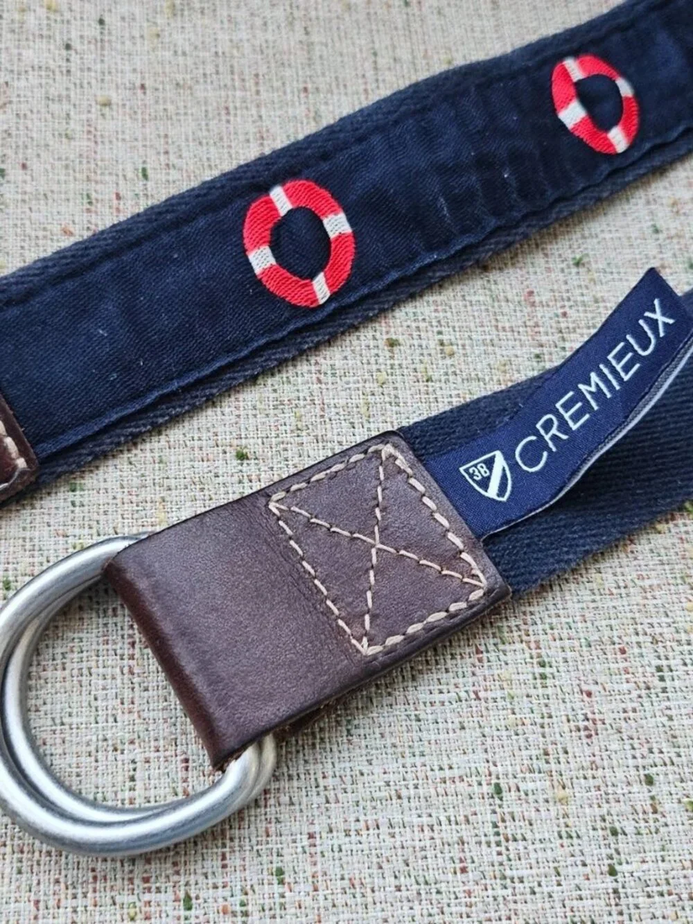 Daniel Cremieux Men Belt Blue Canvas Brown Leather Waistband Size 36 to 38 inche